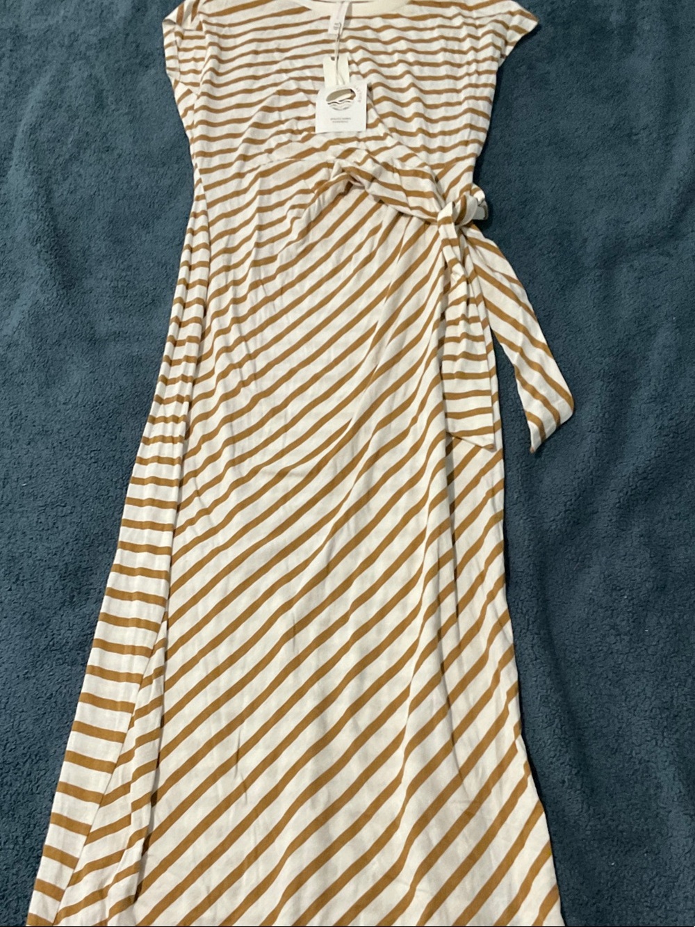 Striped Tie-Waist Maxi Dress - White & Tan